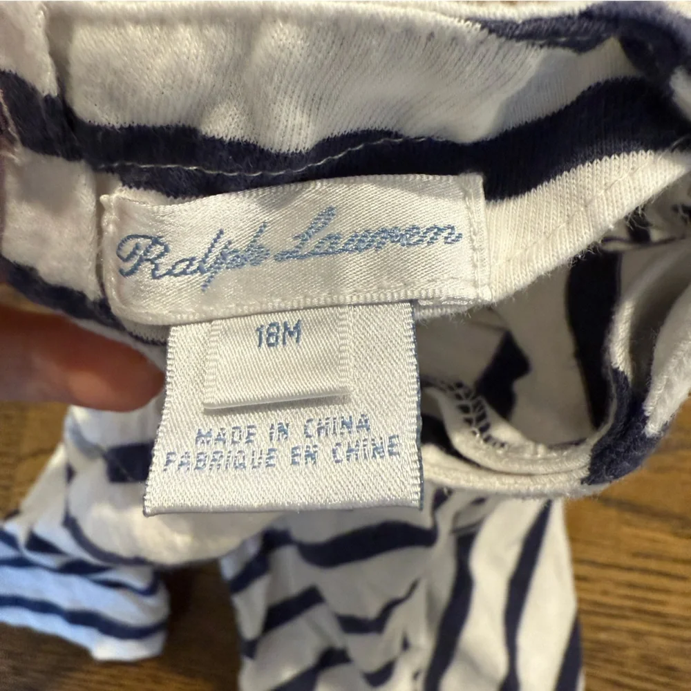 Ralph Lauren Blue and White Striped Short Sleeve Tee
